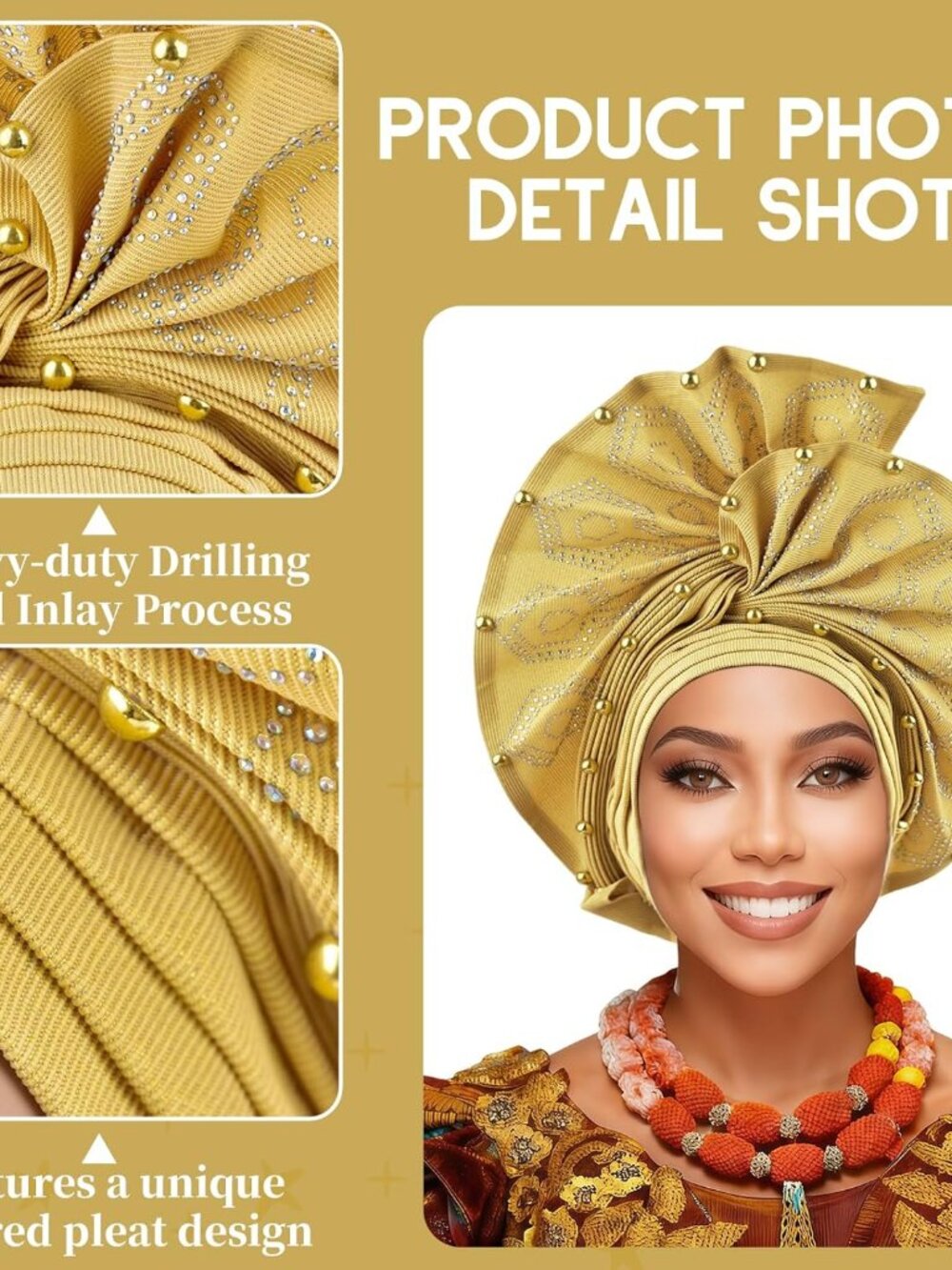 African gele head wrap for women Nigerian Headwear,auto gele Nigerian Headwear,t - Picture 4 of 7
